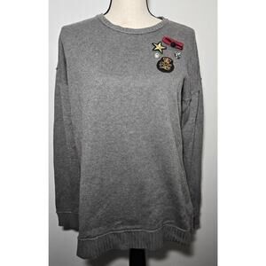 Lauren Ralph Lauren Sweater Women's Small Gray Military Inspired Embellishments